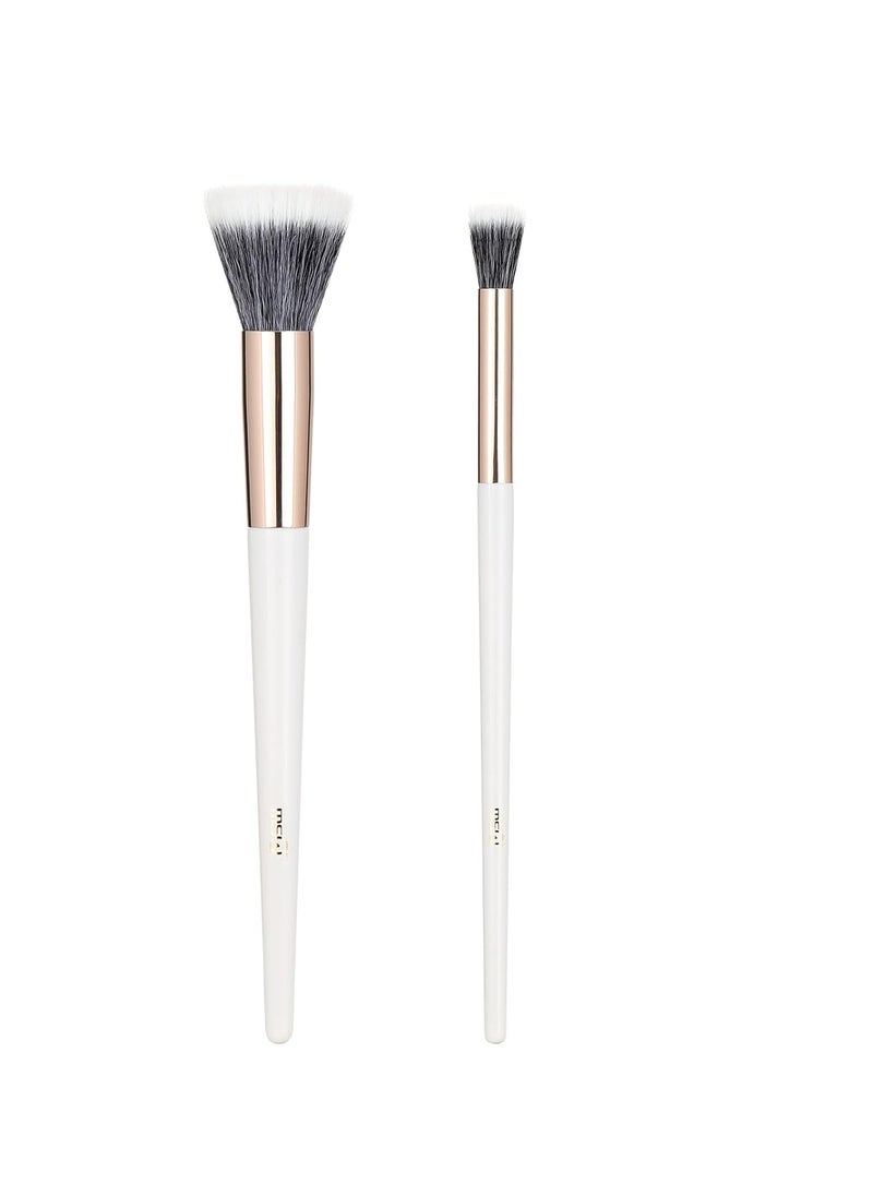 MSQ Stipple Blush Brushes, 2PCS Duo Fiber Stippling Brush Flat Top Double Stipple Makeup Brush, Great for Blending, Highlight, Blush,Contour, Cream, Foundation,Smooth & Natural White