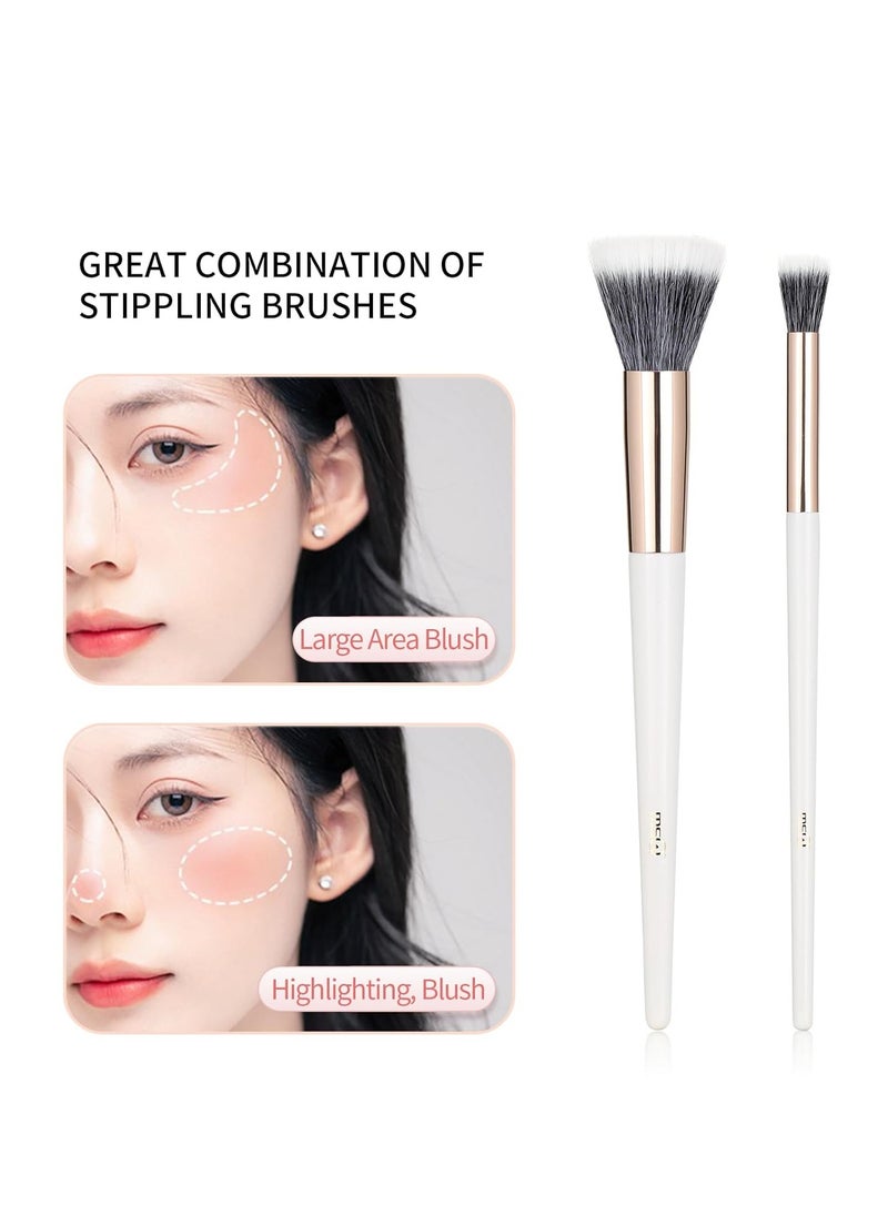 MSQ Stipple Blush Brushes, 2PCS Duo Fiber Stippling Brush Flat Top Double Stipple Makeup Brush, Great for Blending, Highlight, Blush,Contour, Cream, Foundation,Smooth & Natural White