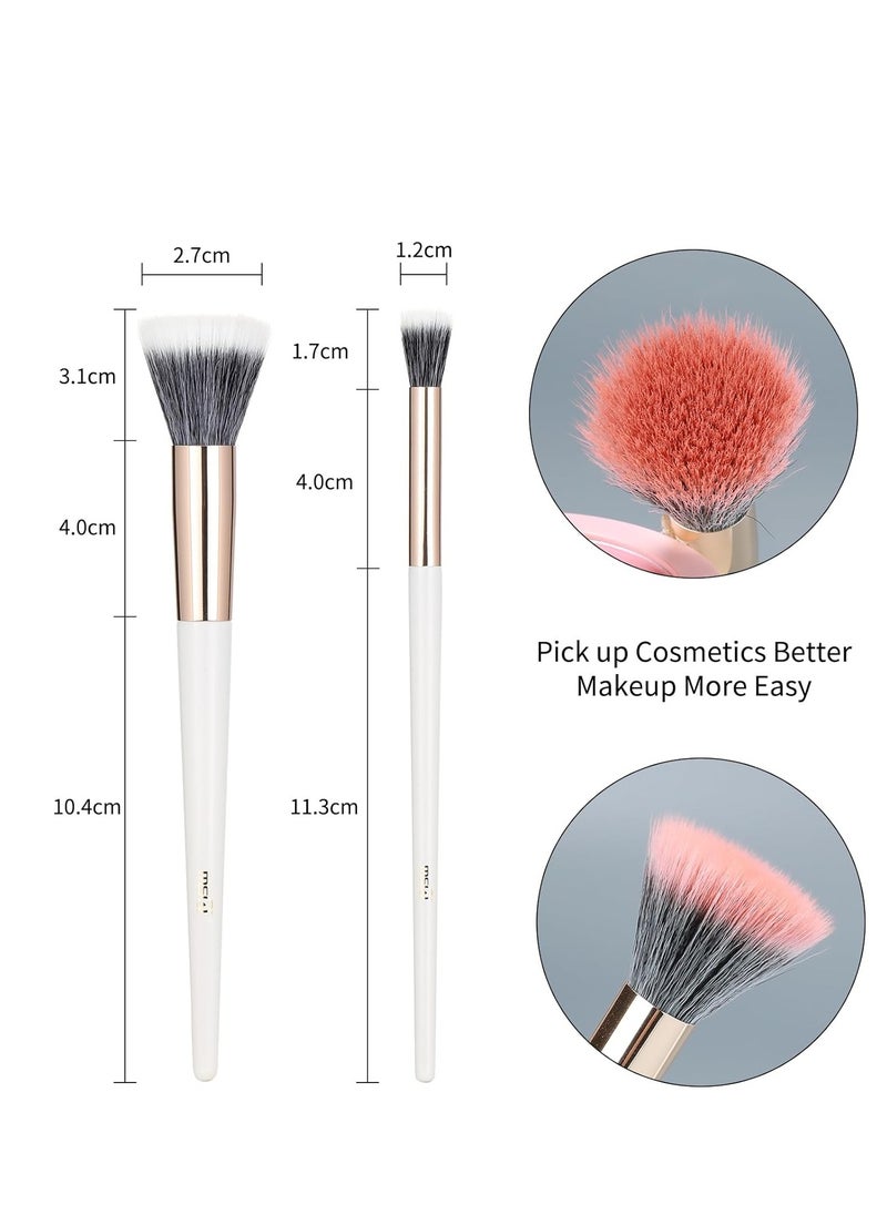 MSQ Stipple Blush Brushes, 2PCS Duo Fiber Stippling Brush Flat Top Double Stipple Makeup Brush, Great for Blending, Highlight, Blush,Contour, Cream, Foundation,Smooth & Natural White