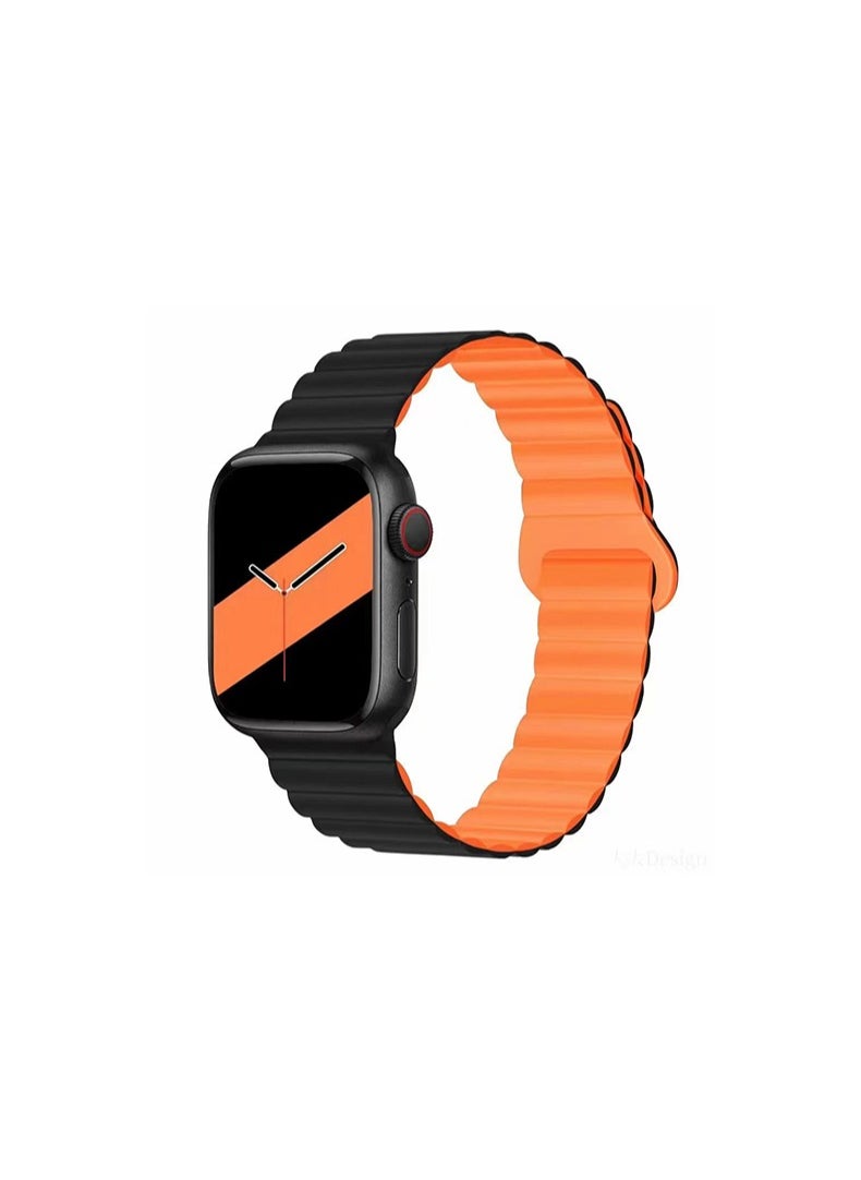 Double Side Reversible Magnetic Strap 41mm 40mm 38mm Soft Silicone Loop Strap For iWatch Series Ultra/8/7/SE/6/5/4/3/2/1 Black/Orange