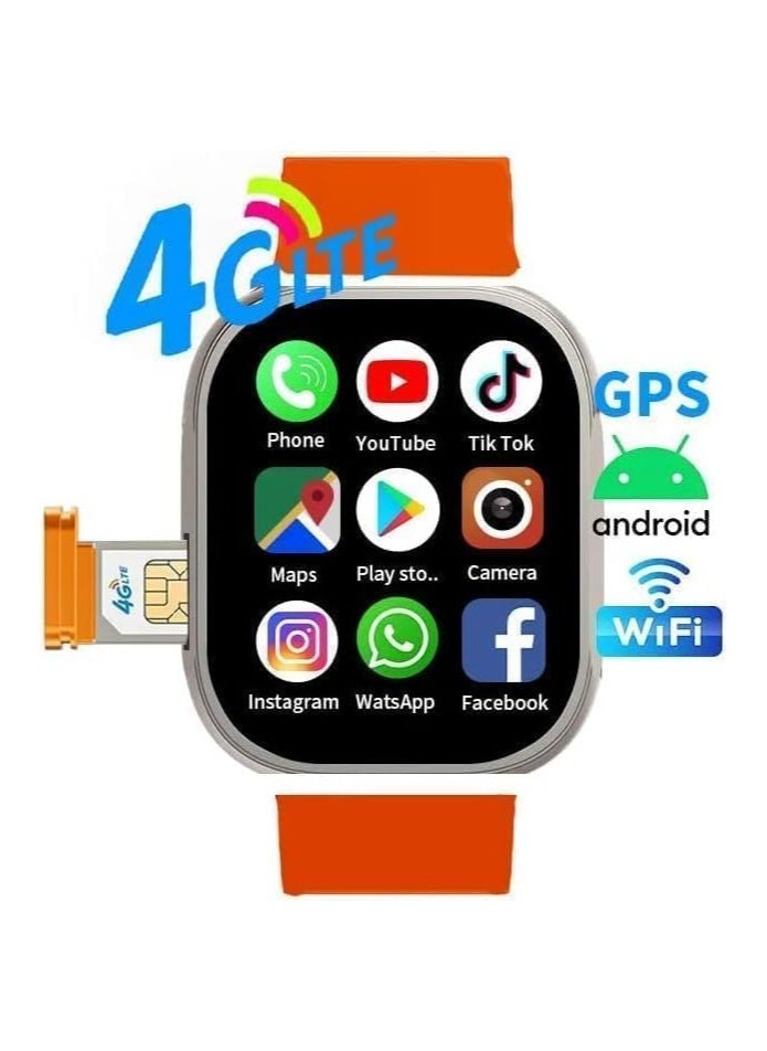 Smart barry C90 Ultra Watch, 2 strap Android OS interface, AMOLED Display screen Sports fitness Tracker, Cellular, Wi-Fi,Tiktok Instagram on the watch,Sim card watch Orange 64gb