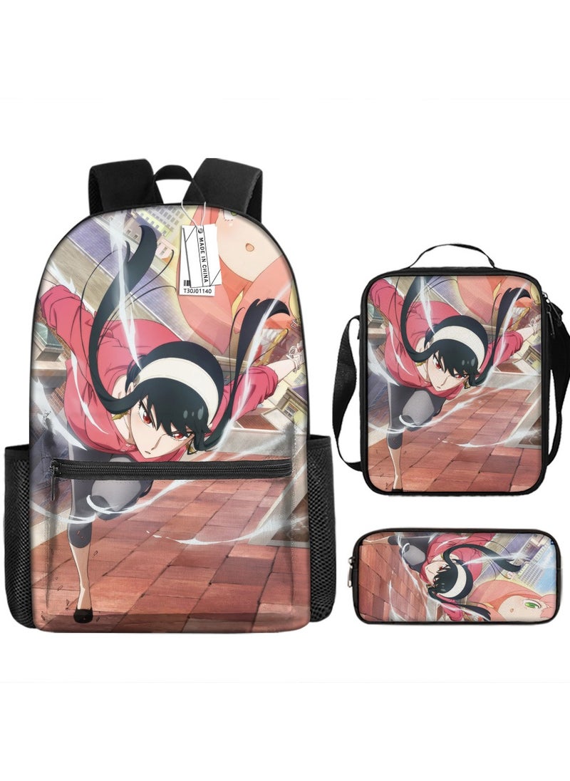 Printed backpack polyester schoolbag large-capacity cross-body bag student-ZZ-Garfield (universal standard three-piece set) - 134