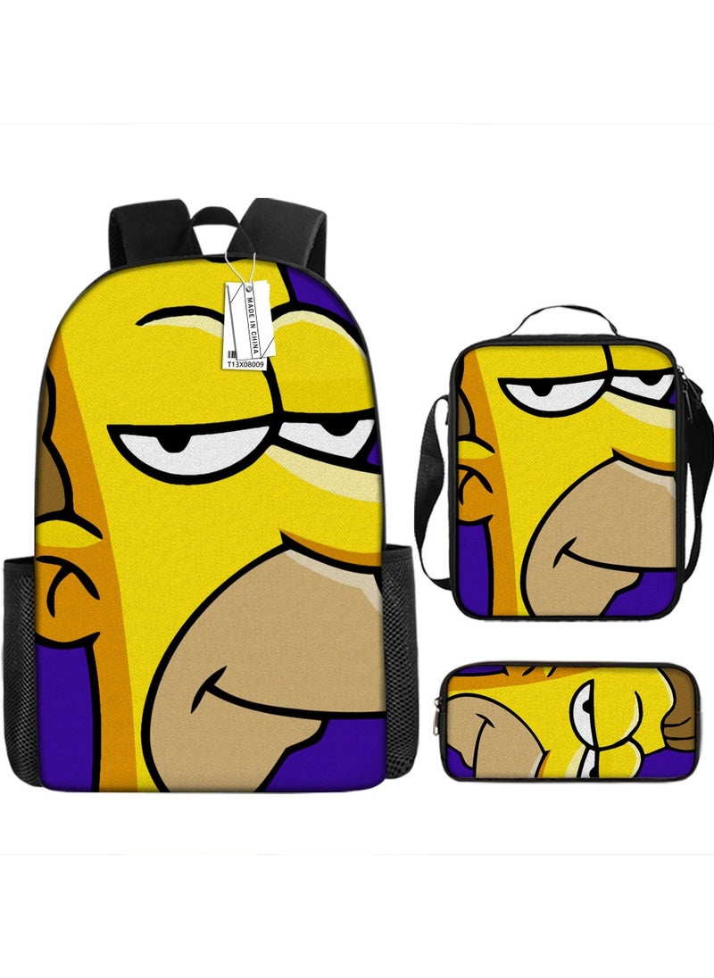 Printed backpack polyester schoolbag large-capacity cross-body bag student-X08-The Simpsons (universal standard three-piece set)