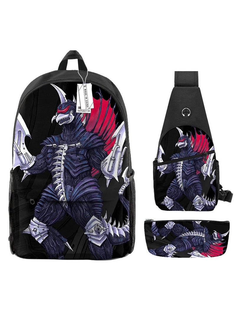 Student creative pattern backpack three-piece set 3D butterfly series men's and women's large-capacity computer backpack combination,21- Three-piece set - 134