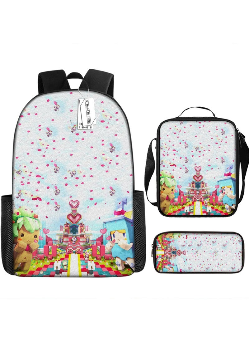 Printed backpack polyester schoolbag large-capacity cross-body bag student-M02-: Mini Paradise Mini World (universal standard three-piece set)