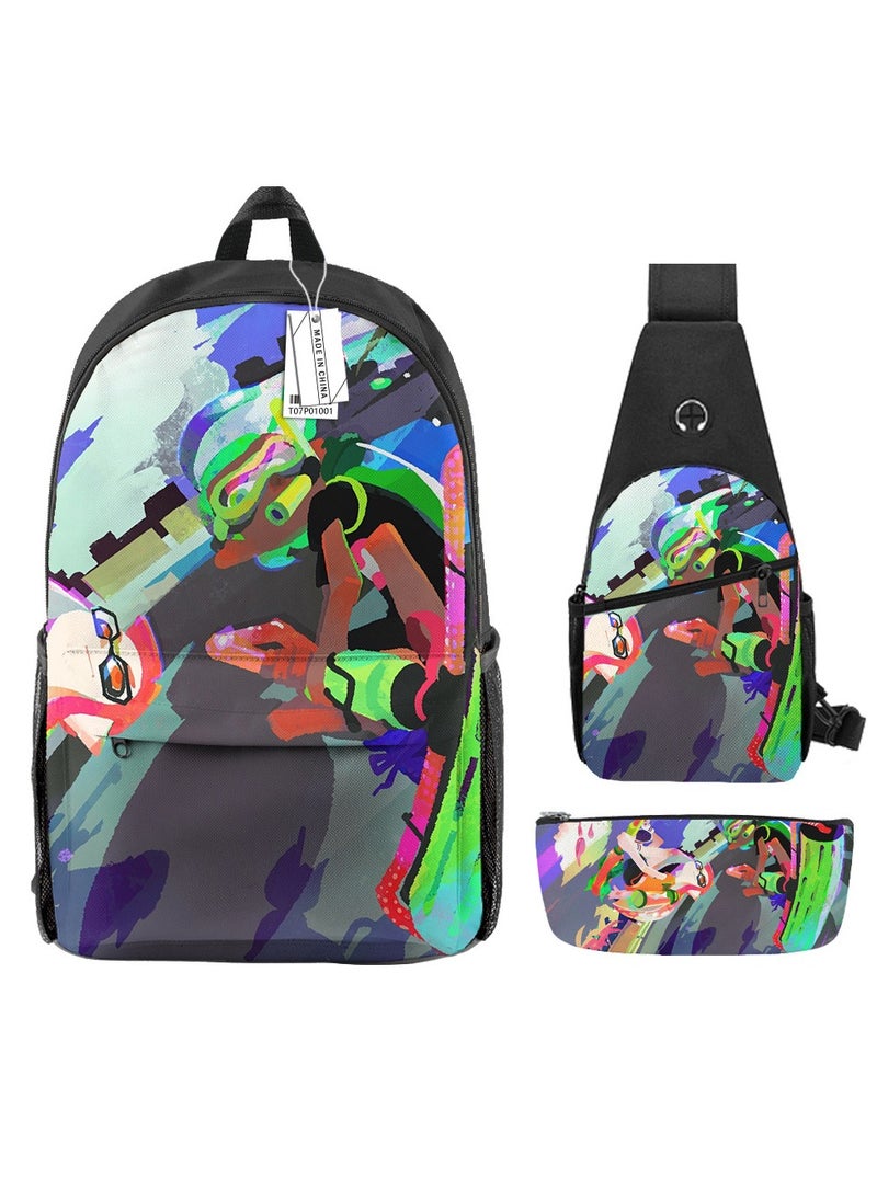 Student creative pattern backpack three-piece set 3D butterfly series men's and women's large-capacity computer backpack combination,21- Three-piece set - 1