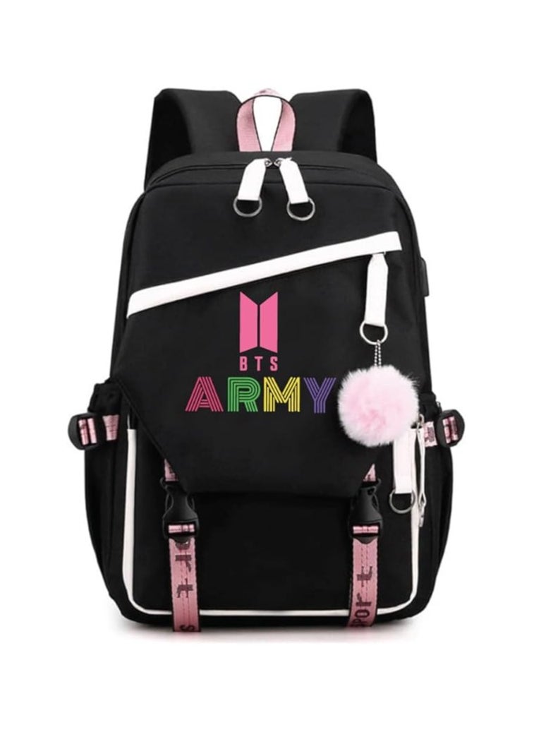 BTS Girls Backpack With USB Charging Port-Travel Companion For BTS Fans And Students-Casual Shoulder Bag And Book Bag-BTS Fans Merchandise Gifts