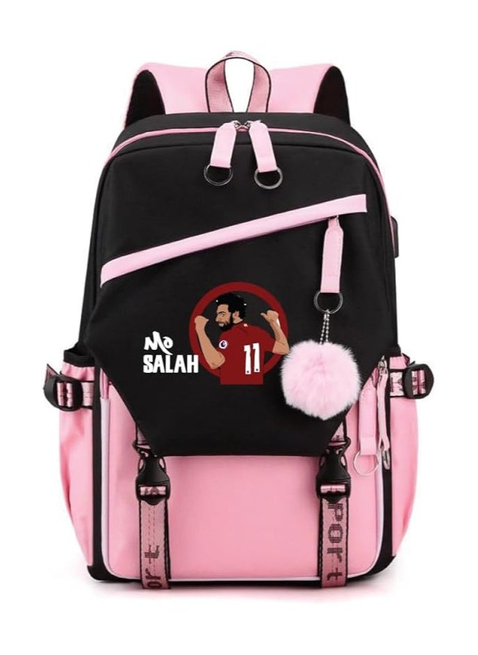 Football Superhero Mohamed Salah Printed Backpack-Stylish Student Travel Bag With USB Charging Port-Perfect For Football Sports Fan-School Or Casual Outings