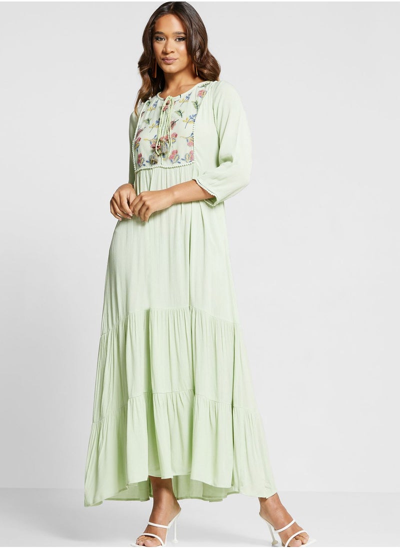 Embroidered Tiered Kurti