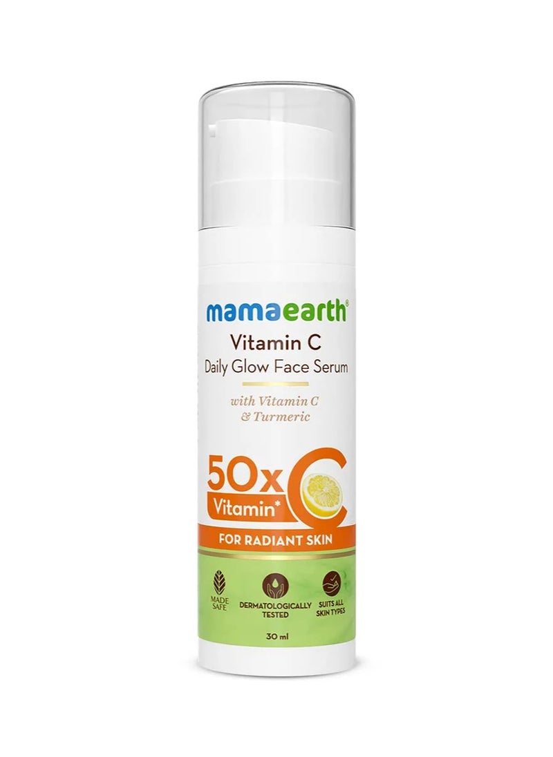 Mamaearth Vitamin C Daily Glow Face Serum For Men & Women Vitamin C Serum For Glowing Skin, Oily Skin & Dark Spots, With 50x Vitamin C 30ml, White