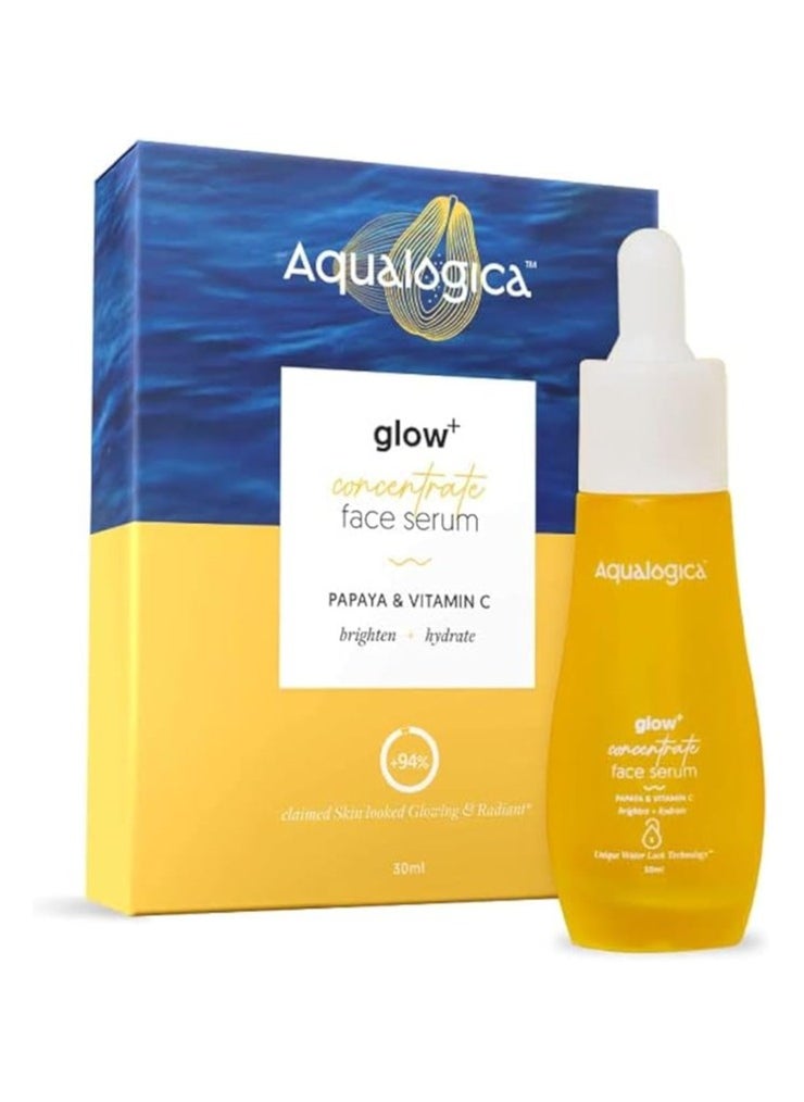 Aqualogica Glow+ Concentrate Vitamin C Face Serum, 1.01 Fl Oz (30ml) | With Vitamin C & Papaya | Organic, Pure, Natural Face Serum Moisturizer for Oily & Dry Skin | for Men & Women
