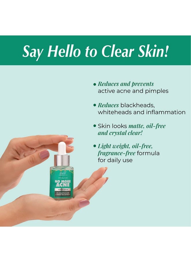 Crystal Clear No More Acne 2% Salicylic Acid Power Serum L For Acne, Pimples, Blackheads & Open Pores L For Oily Or Combination Skin L Halal Certified & Vegan - 30 Ml