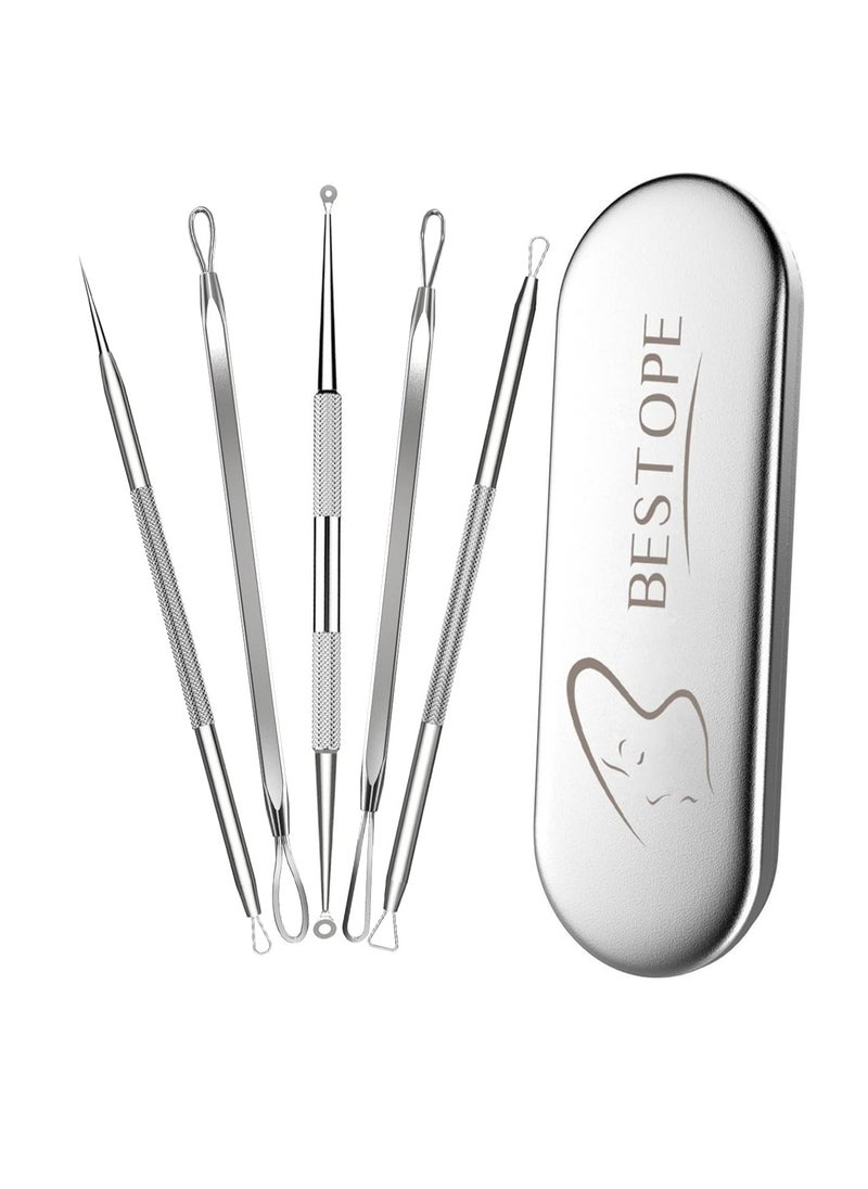 Bestope Blackhead Remover Tool, Pimple Popper Tool Kit, Blackhead Extractor Tool for Face, Extractor Tool for Comedone Zit Acne Whitehead Blemish, Stainless Steel Extraction Tools