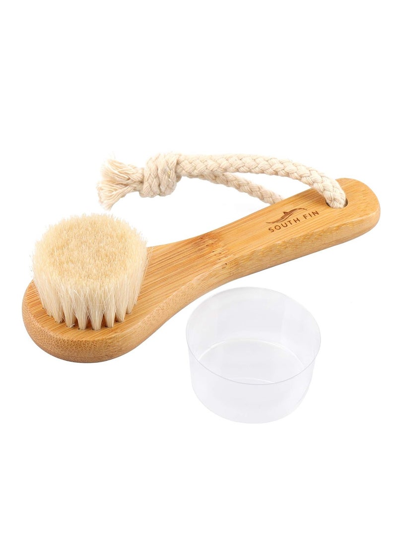 Facial Cleansing Brush, Natural Horsehair Exfoliator Face & Body Brush Wooden Handle, Dry Soft Brush for Smooth Radiant Skin, Lymphatic Drainage, Unclogging Pores, Reduce Swelling, Removing Blackhead