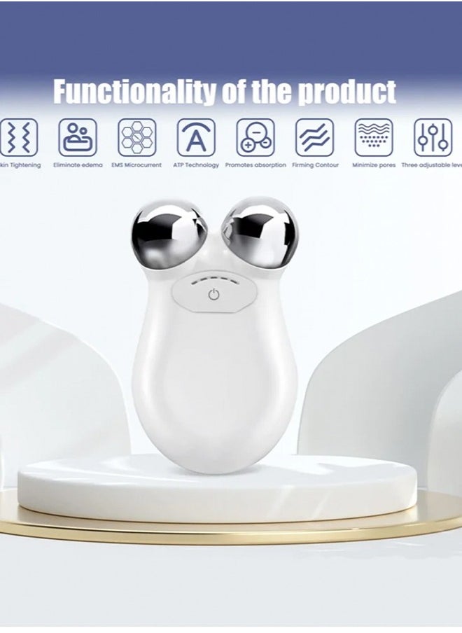 Micro Current Skin Tightening Device，Microcurrent Face Device Roller Rechargeable USB Mini Facial Massager, Micro-current beauty instrument Lift puller Home lift import instrument V face roller face massager #White