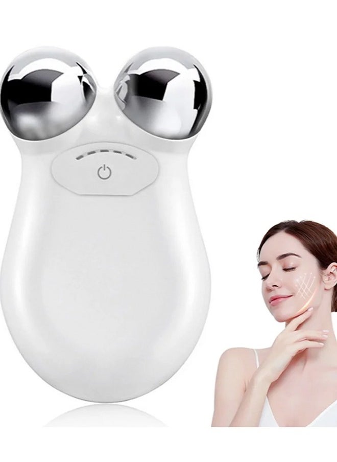 Micro Current Skin Tightening Device，Microcurrent Face Device Roller Rechargeable USB Mini Facial Massager, Micro-current beauty instrument Lift puller Home lift import instrument V face roller face massager #White