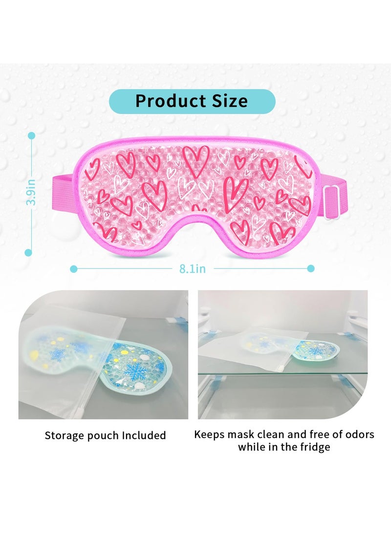 2PCS Cooling Eye Mask Gel Eye Mask, Reusable Hot Cold Therapy cold eye mask for Post Surgery, Puffiness, Dark Circles, Eye Bags, Dry Eyes, Migraines with Soft Plush Backing (Heart+Snowflake)