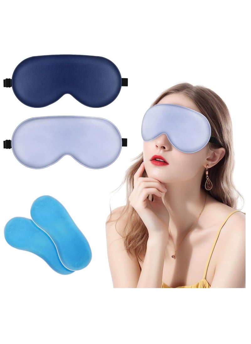 Arqumi Cooling Eye Mask, Ice Gel Cold Compress Eye Mask, Reusable Under Eye Ice Gel Pads, Silk Eye Mask for Sleeping, Soft Blackout for Women Couple with Adjustable Straps, Travel, Dry Eyes, 2 Pack