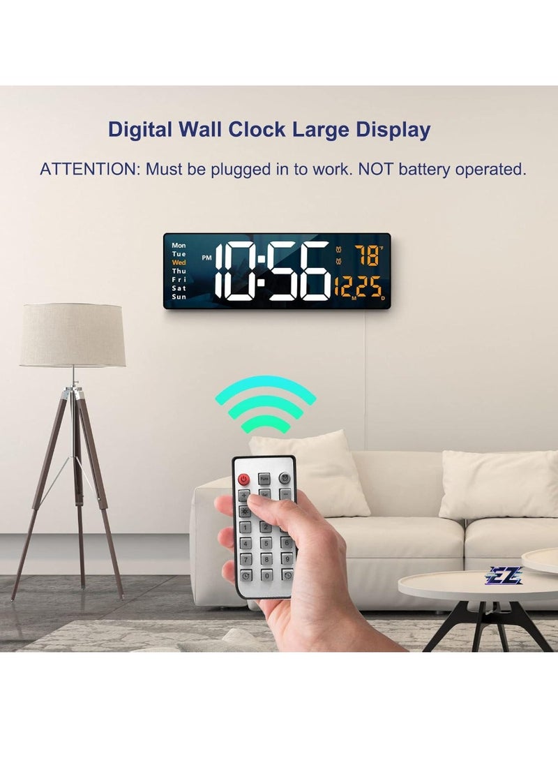 Plastic Digital Wall Clock with Large 16.2 Inch LED Display, Remote Control, Automatic Brightness Dimmer, Date, Week & Temperature Display – Ideal for Home, Office & Living Room