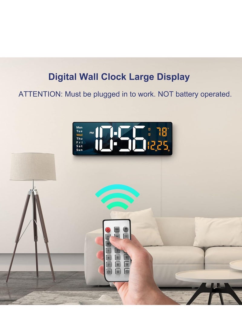 Large Plastic Digital Wall Clock with 16.2 Inch Display – LED Digital Clock with Remote Control, Auto Brightness Dimming, Date, Week, Temperature Display, Stylish Orange Color, Ideal for Home, Office, Bedroom, and Living Room