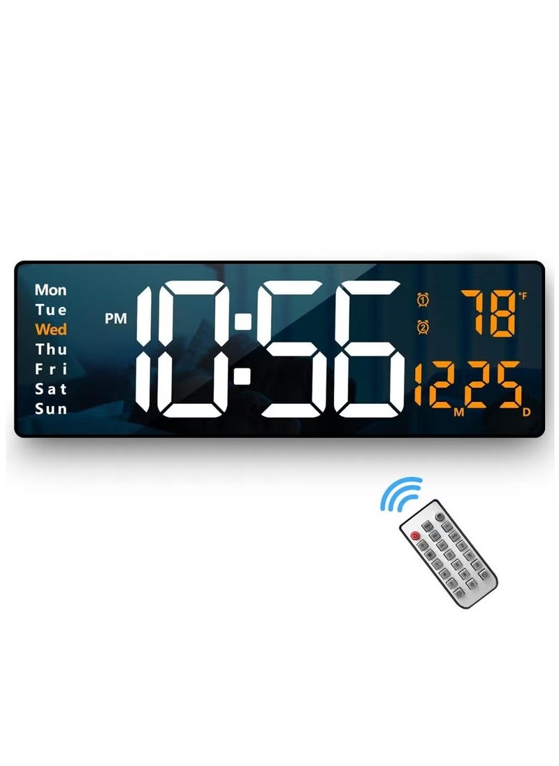 Plastic Digital Wall Clock with Large 16.2 Inch LED Display, Remote Control, Automatic Brightness Dimmer, Date, Week & Temperature Display – Ideal for Home, Office & Living Room