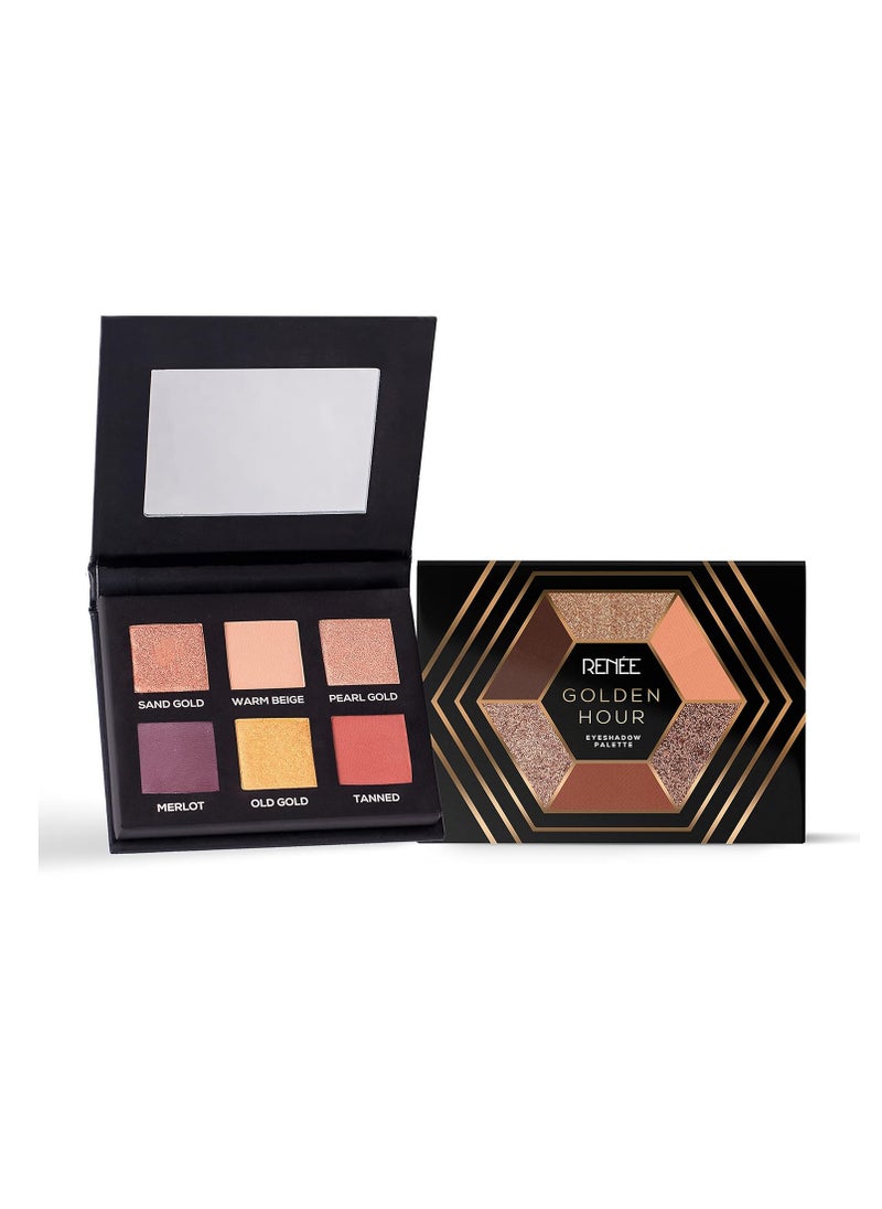 RENEE Golden Hour Eyeshadow Palette 7.2gm 6 Rich  Highly Pigmented Shimmery and Matte Shades Neutrals to Metallics  Smooth  Blendable Consistency   Intense Color Payoff