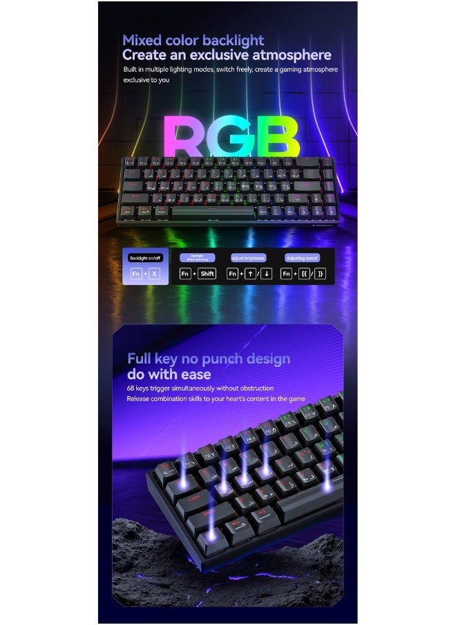 MK005PRO 60% Wired RGB Gaming Keyboard, 68 Keys Compact Mechanical Keyboard