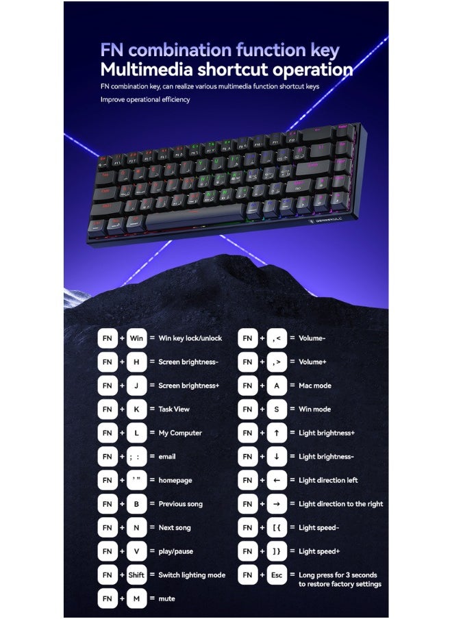 MK005PRO 60% Wired RGB Gaming Keyboard, 68 Keys Compact Mechanical Keyboard