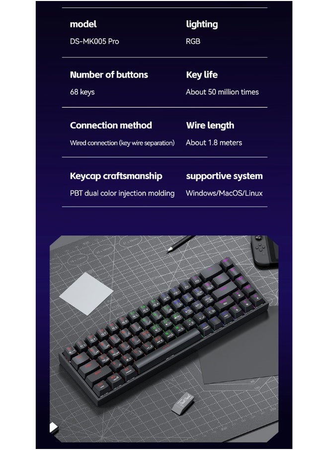 MK005PRO 60% Wired RGB Gaming Keyboard, 68 Keys Compact Mechanical Keyboard