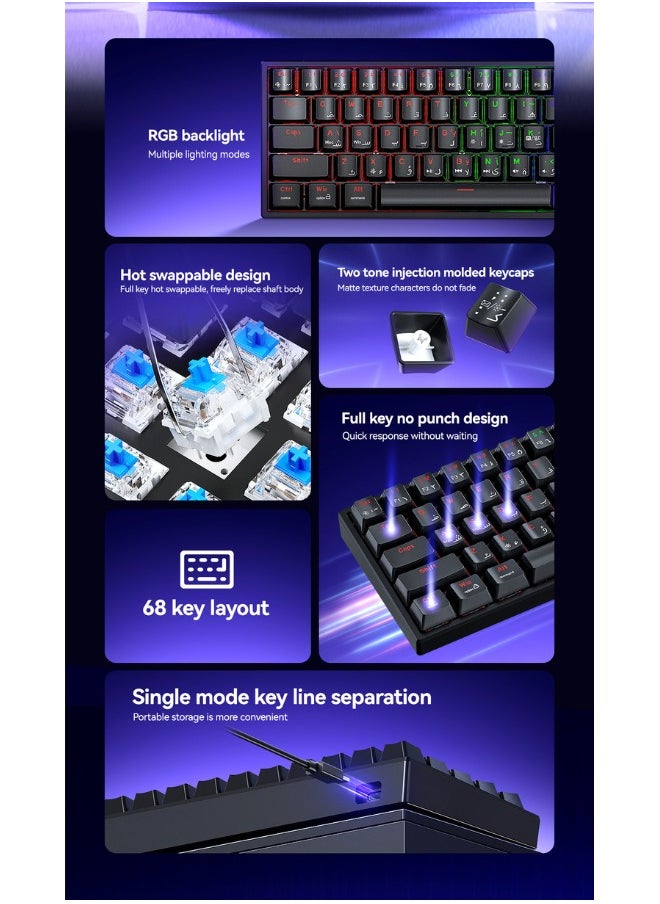 MK005PRO 60% Wired RGB Gaming Keyboard, 68 Keys Compact Mechanical Keyboard
