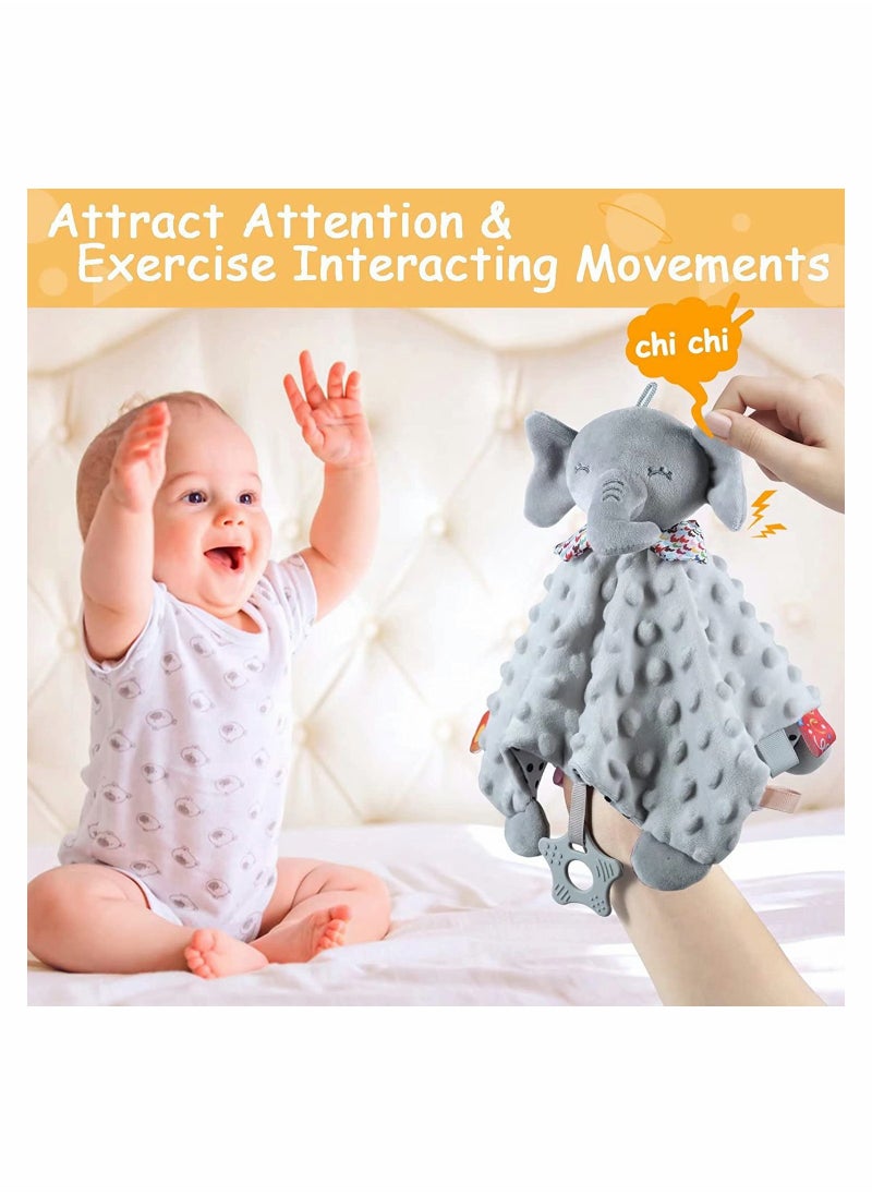 Baby Security Blanket with Tags Teether Elephant Soft Baby Blankets for Boys and Girls Newborn Toys Snuggle Toy Baby Lovey Dotted Blanket Elephant Soothing Toy