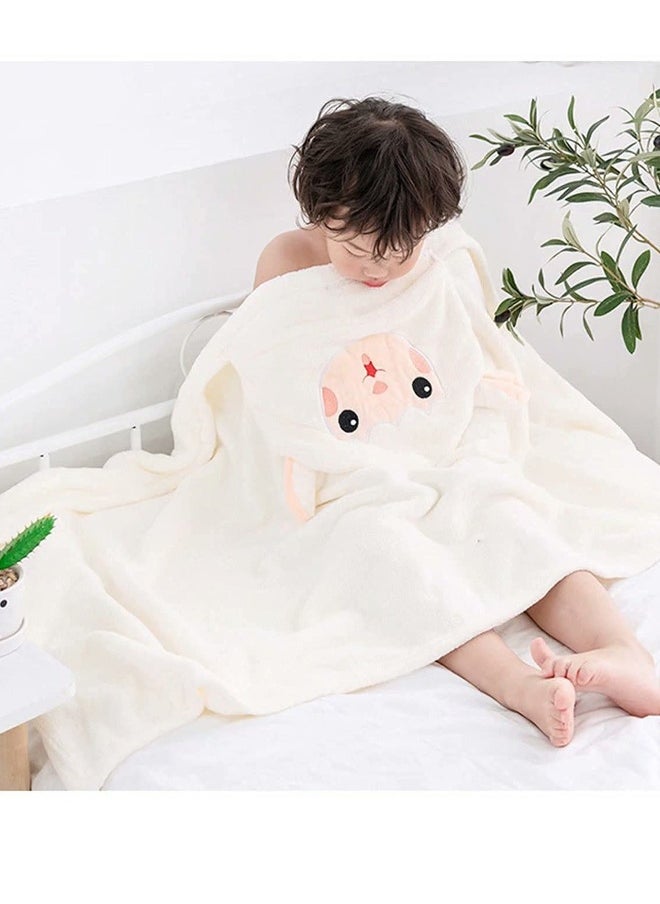 Hooded Towels For Kids 3 to 13 years Premium Beach Or Bath Towel Rabbit Design Ultra Soft and Extra Large Cotton Childrens Swimming or Bath Towel with Hood 88x150 cm White