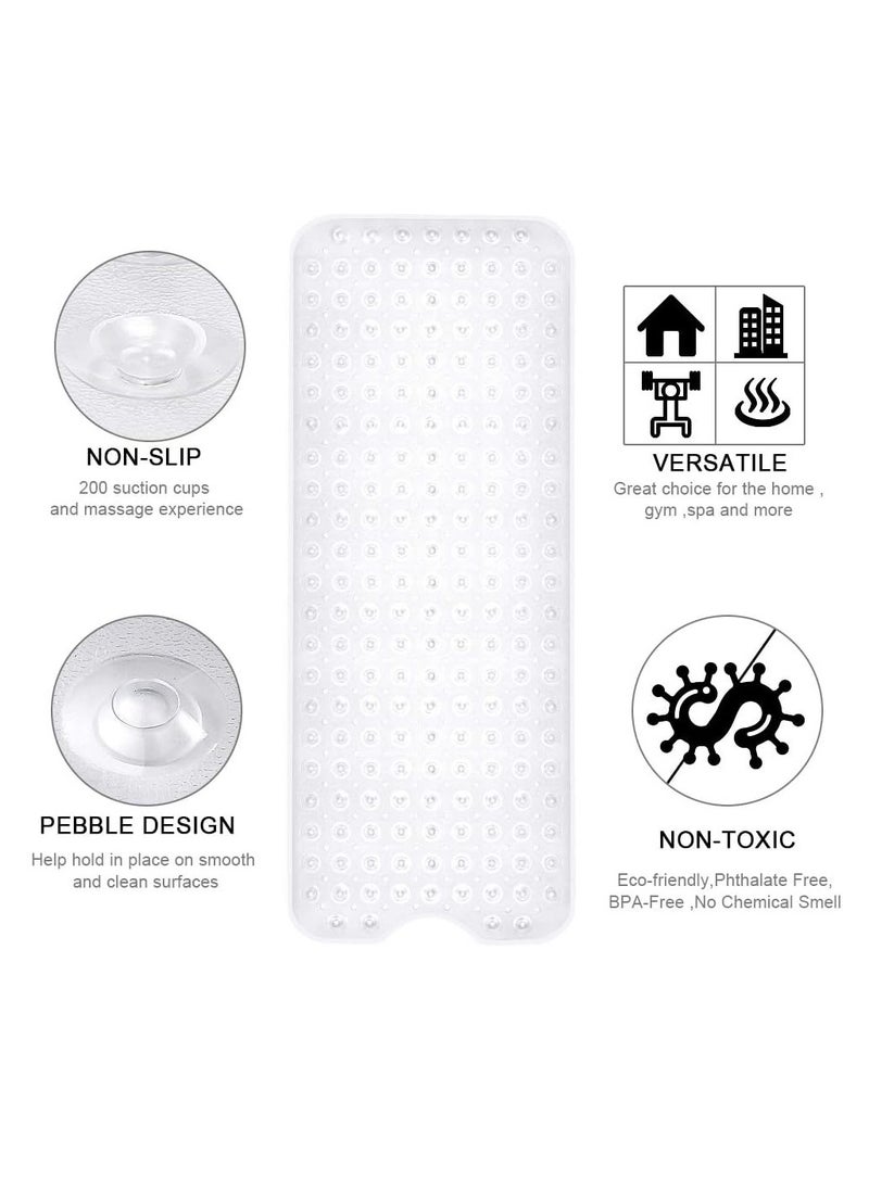 Bath and Shower Safety Mats 40 x 16 Inch Non Slip and Extra Large Bath Floor Mats with Suction Cups Machine Washable Bathroom Mats with Drain Holes Clear