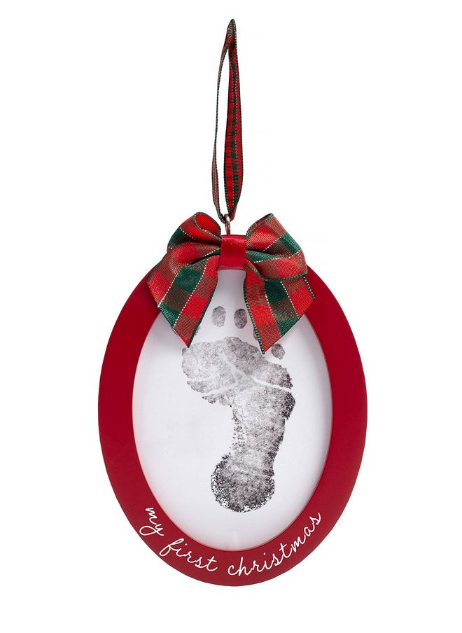 Babyprints Double-Sided Christmas Photo Ornament With Clean Touch Ink Pad, Baby'S First Christmas Holiday Keepsake Ornament, Newborn Handprint Or Footprint Kit, 2 Sided, Red