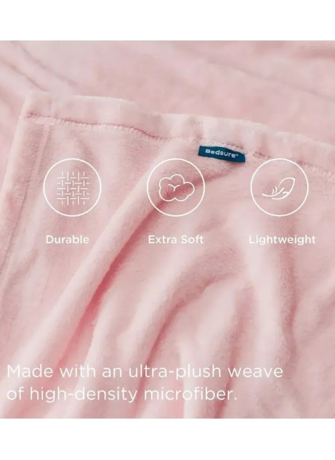 BSB HOME® 300 GSM Premium Plush Single Blanket for Bed, Sofa, Couch, Travel and Camping AC Blanket | 150x220 cm | Pink | SOLID FLANNEL