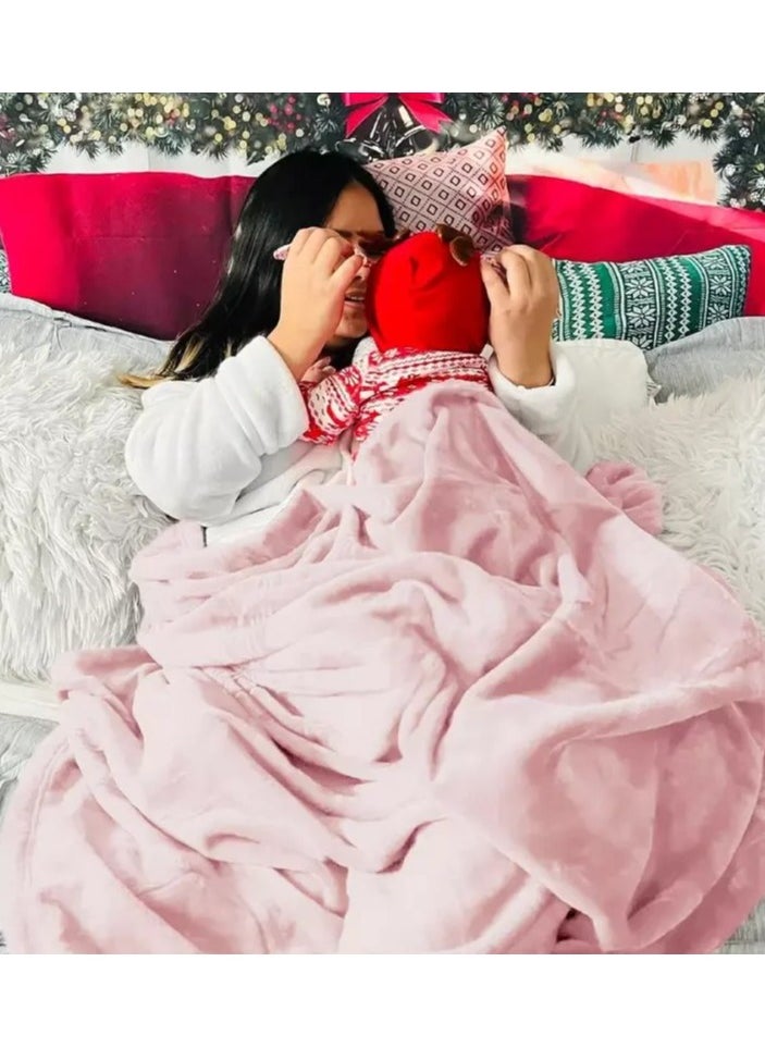BSB HOME® 300 GSM Premium Plush Single Blanket for Bed, Sofa, Couch, Travel and Camping AC Blanket | 150x220 cm | Pink | SOLID FLANNEL