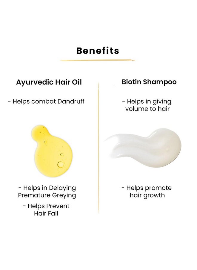 Ayurvedic Hair Oil With Free Heater (110 Ml) + Biotin Shampoo (200 Ml) | For Hair Fall, Dandruff, Split Ends, Hair Growth