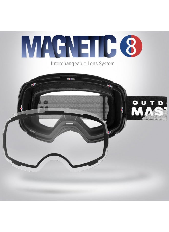 OutdoorMaster Ski Goggles PRO - Frameless, Interchangeable Lens 100% UV400 Protection Snow Goggles for Men & Women (Black Frame VLT 99% Clear Lens and Free Protective Case)