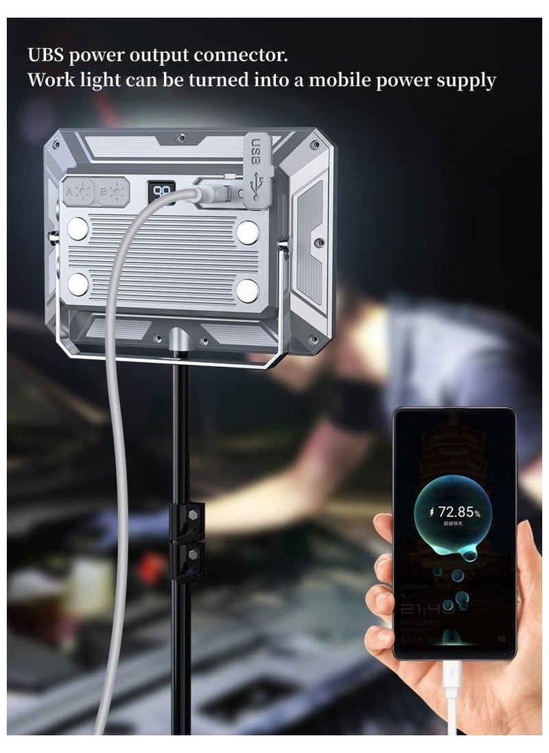 Portable Outdoor LED Floodlight, Work Light, Warning Light, Tri-color Mode, Magnet and Bracket Mountable, 4000ma Battery Powered Can Use as a Powerbank bright light to illuminate an outdoor area of up to 1200 square feet