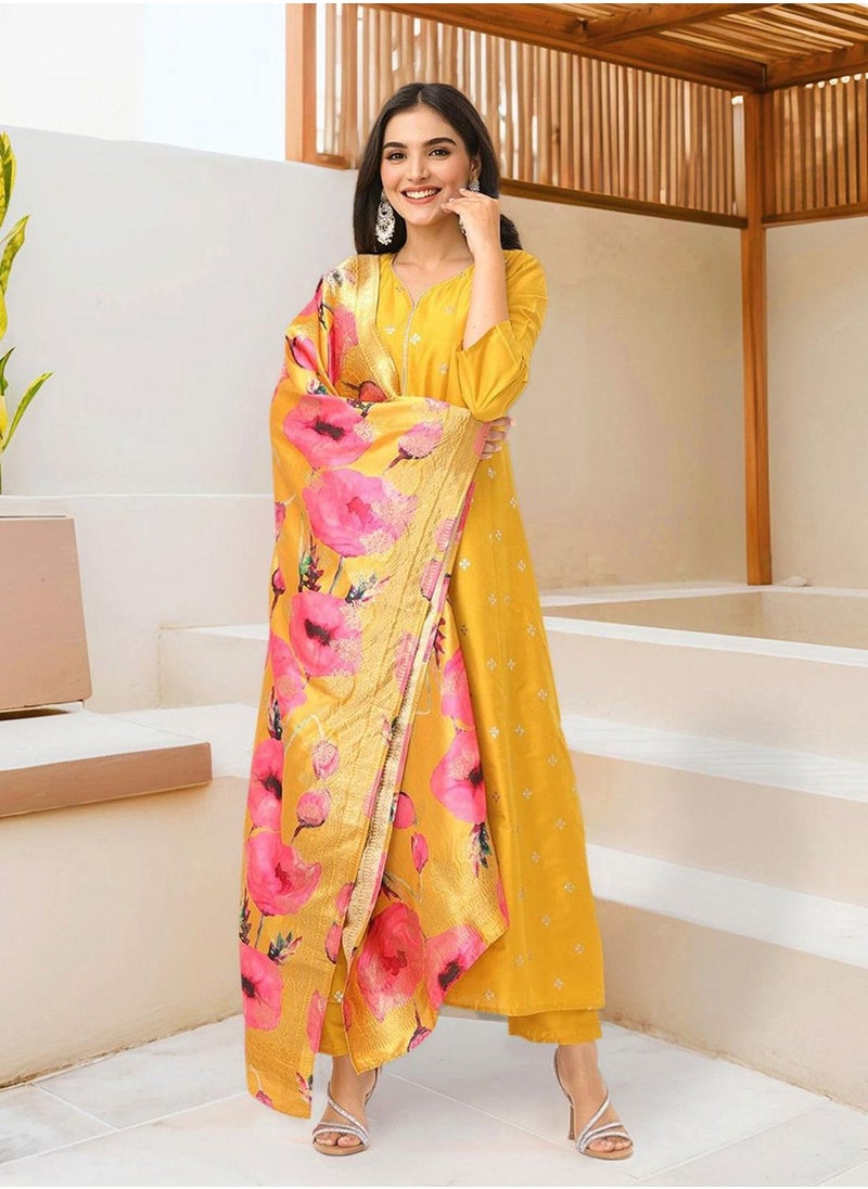 Women YELLOW Kurta Set with Duppatta