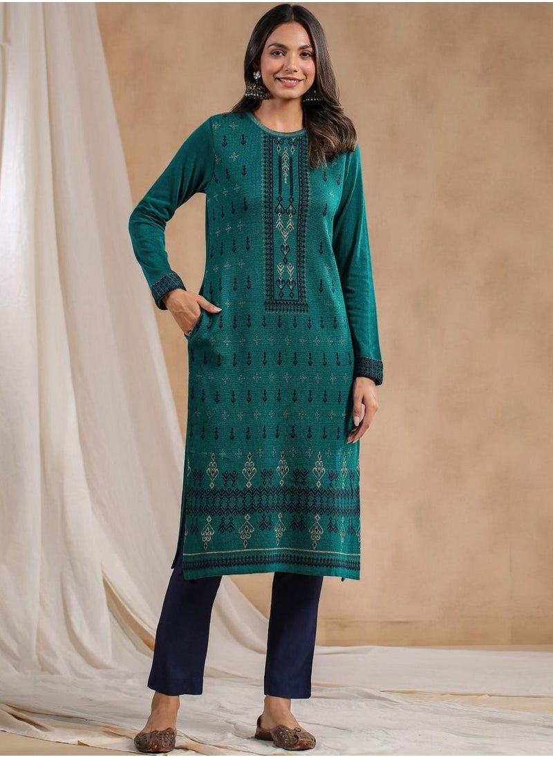 Women's Ethnic Green STRAIGHT 100% POLY KURTA