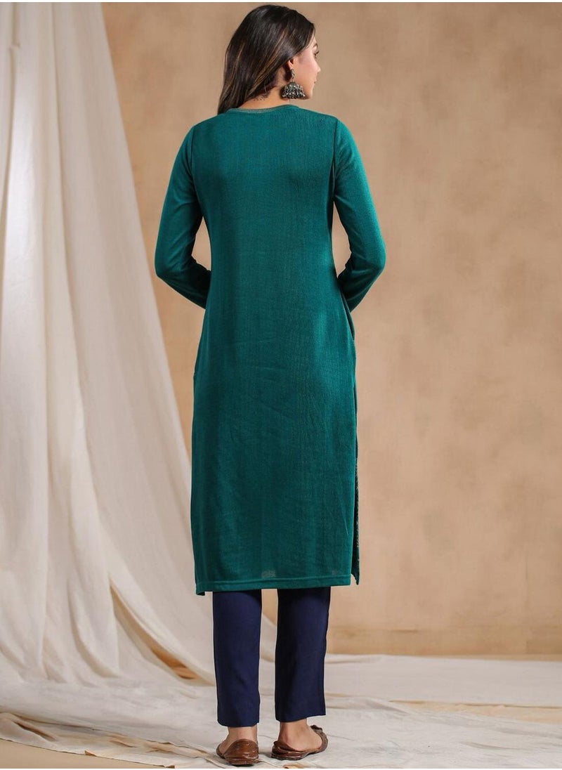 Women's Ethnic Green STRAIGHT 100% POLY KURTA