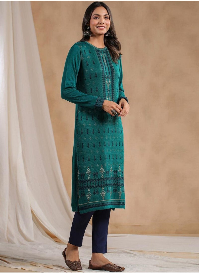 Women's Ethnic Green STRAIGHT 100% POLY KURTA