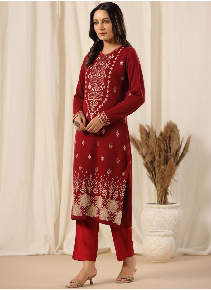 Women's MAROON STRAIGHT POLY Ethnic Wear Kurta