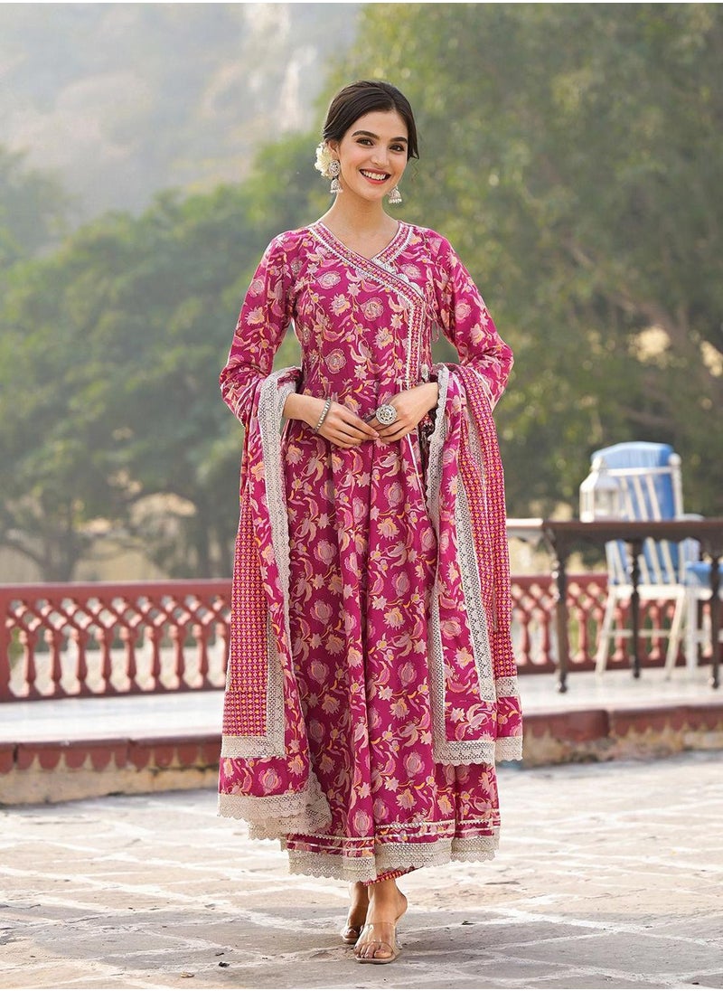 Women Pink Cotton 3 pcs Kurta Set