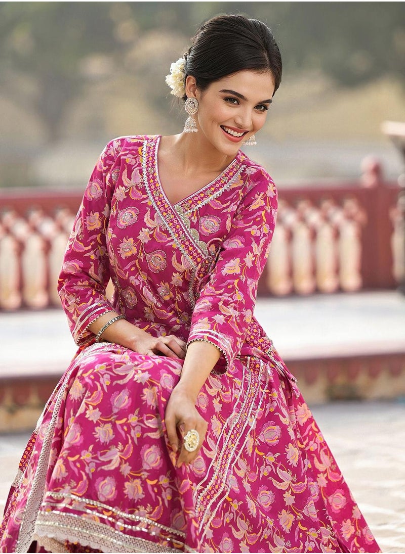 Women Pink Cotton 3 pcs Kurta Set