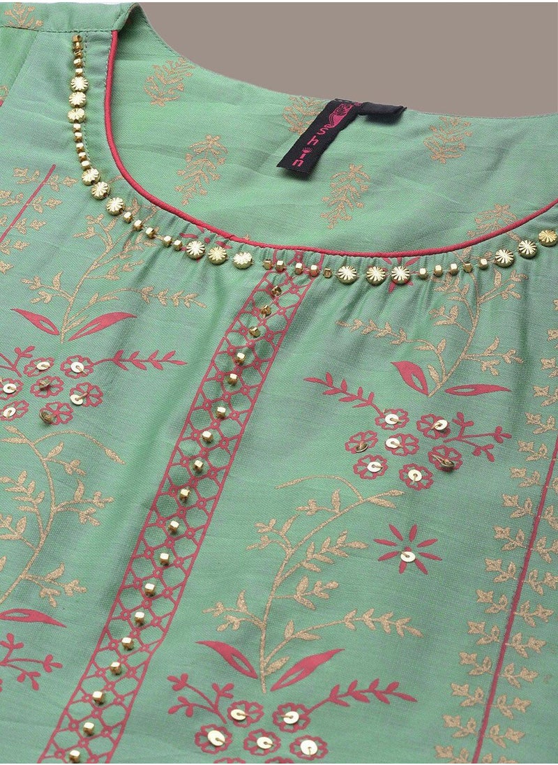 Women's Mint Green Embellished Anarkali Kurta