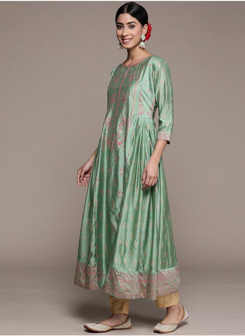 Women's Mint Green Embellished Anarkali Kurta