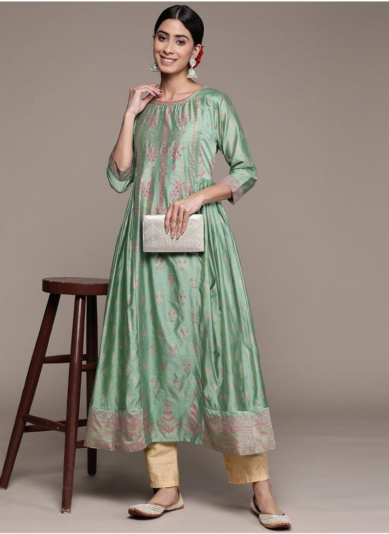 Women's Mint Green Embellished Anarkali Kurta