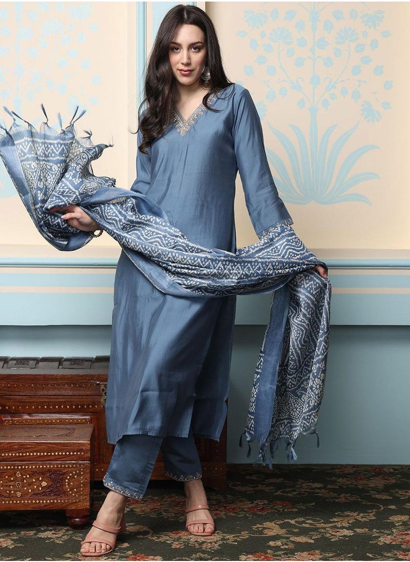 Women GREY 3 pcs (Kurta with Dupatta)